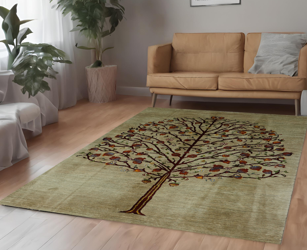 Pistachio & Red Premium Handwoven Pure Wool Gaba Rug, 4ft 0in x 6ft 2in