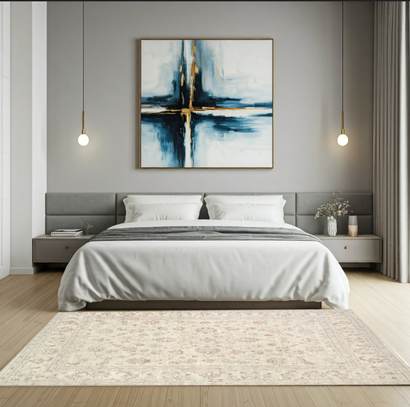 Ivory & Premium Handwoven Pure Wool Chobrang Rug, 5ft 7in x 7ft 9in