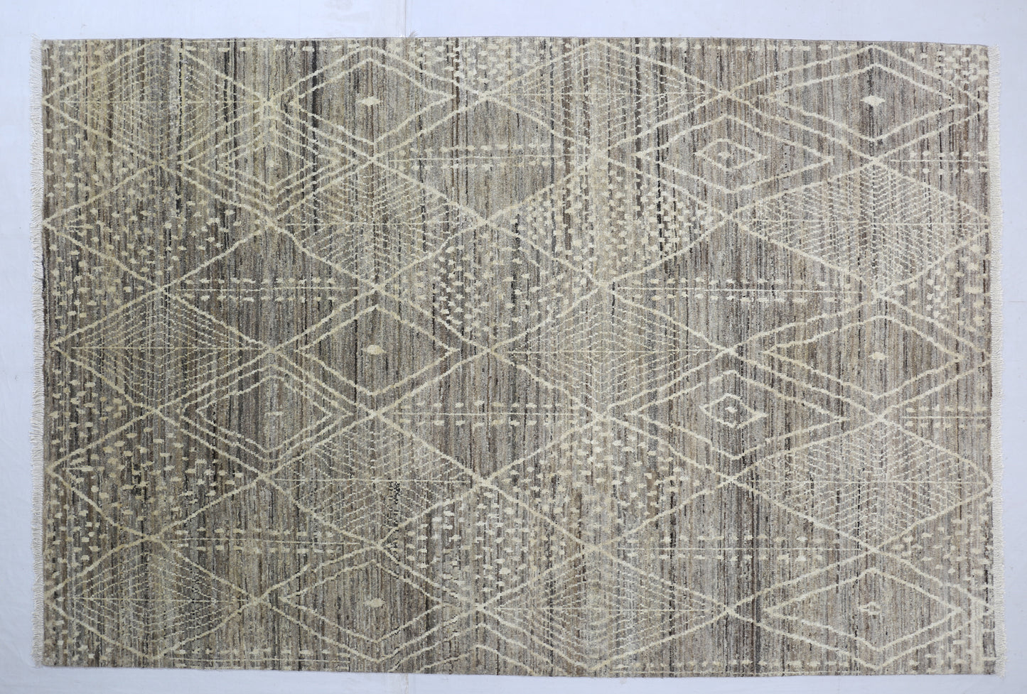 Brown & Beige Premium Handwoven Pure Wool Moroccan Rug, 5ft 10in x 8ft 11in