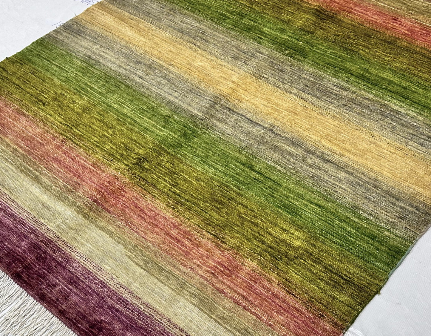 Green & Beige Premium Handwoven Pure Wool Gaba Rug, 5ft 2in x 6ft 6in