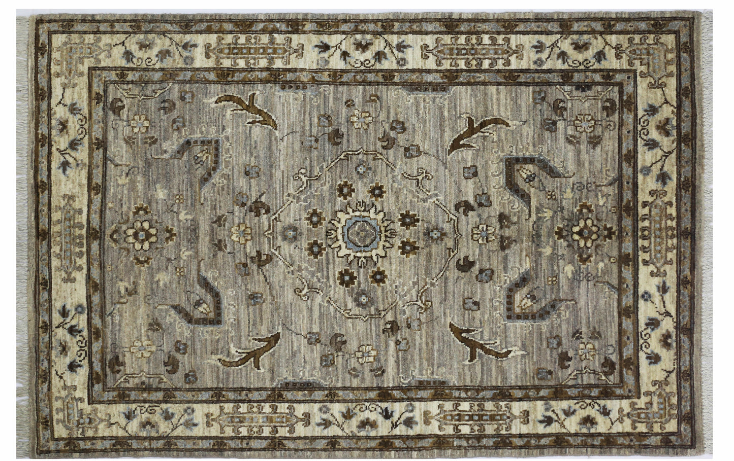 Brown & Beige Premium Handwoven Pure Wool Chobrang Rug, 3ft 11in x 5ft 10in