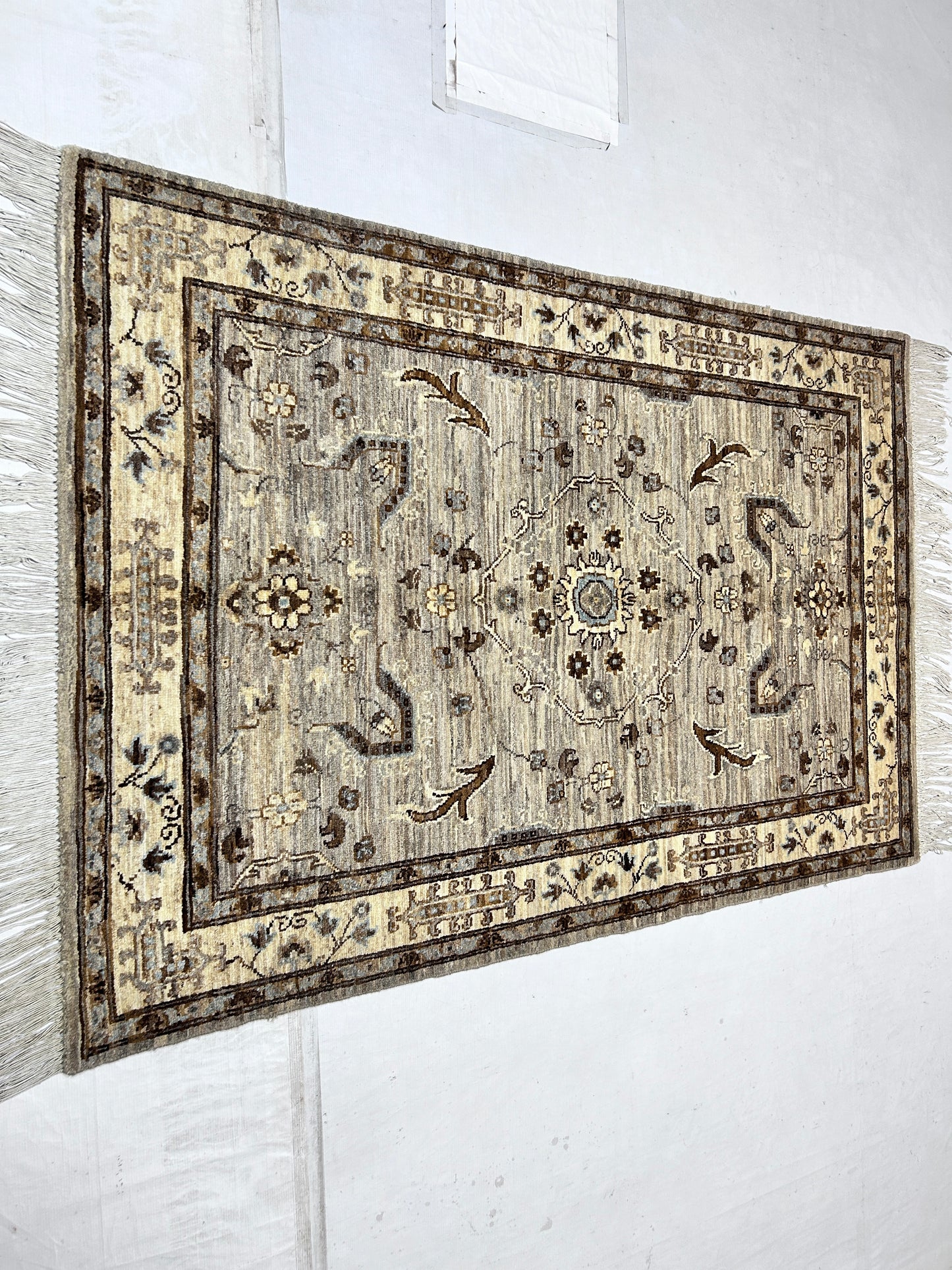 Brown & Beige Premium Handwoven Pure Wool Chobrang Rug, 3ft 11in x 5ft 10in