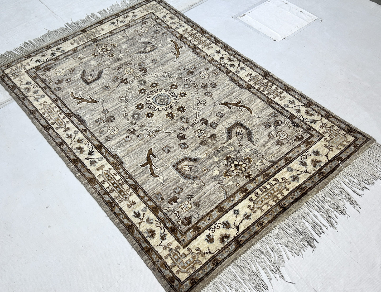 Brown & Beige Premium Handwoven Pure Wool Chobrang Rug, 3ft 11in x 5ft 10in