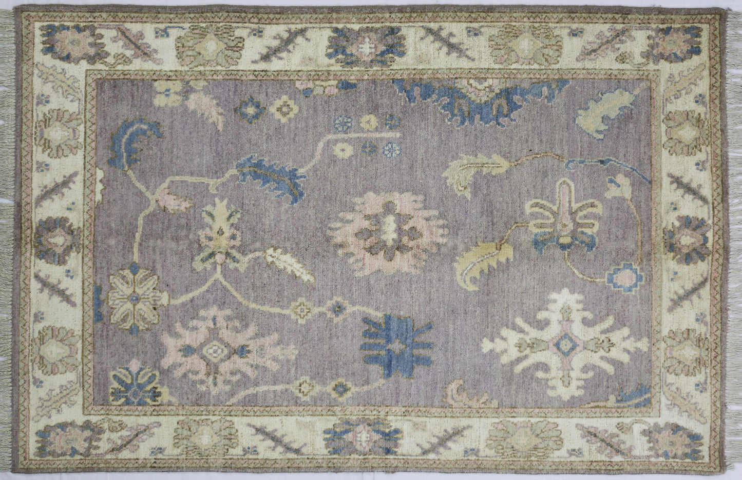 Lilac & Ivory Premium Handwoven Pure Wool Oushak Rug, 3ft 11in x 5ft 10in