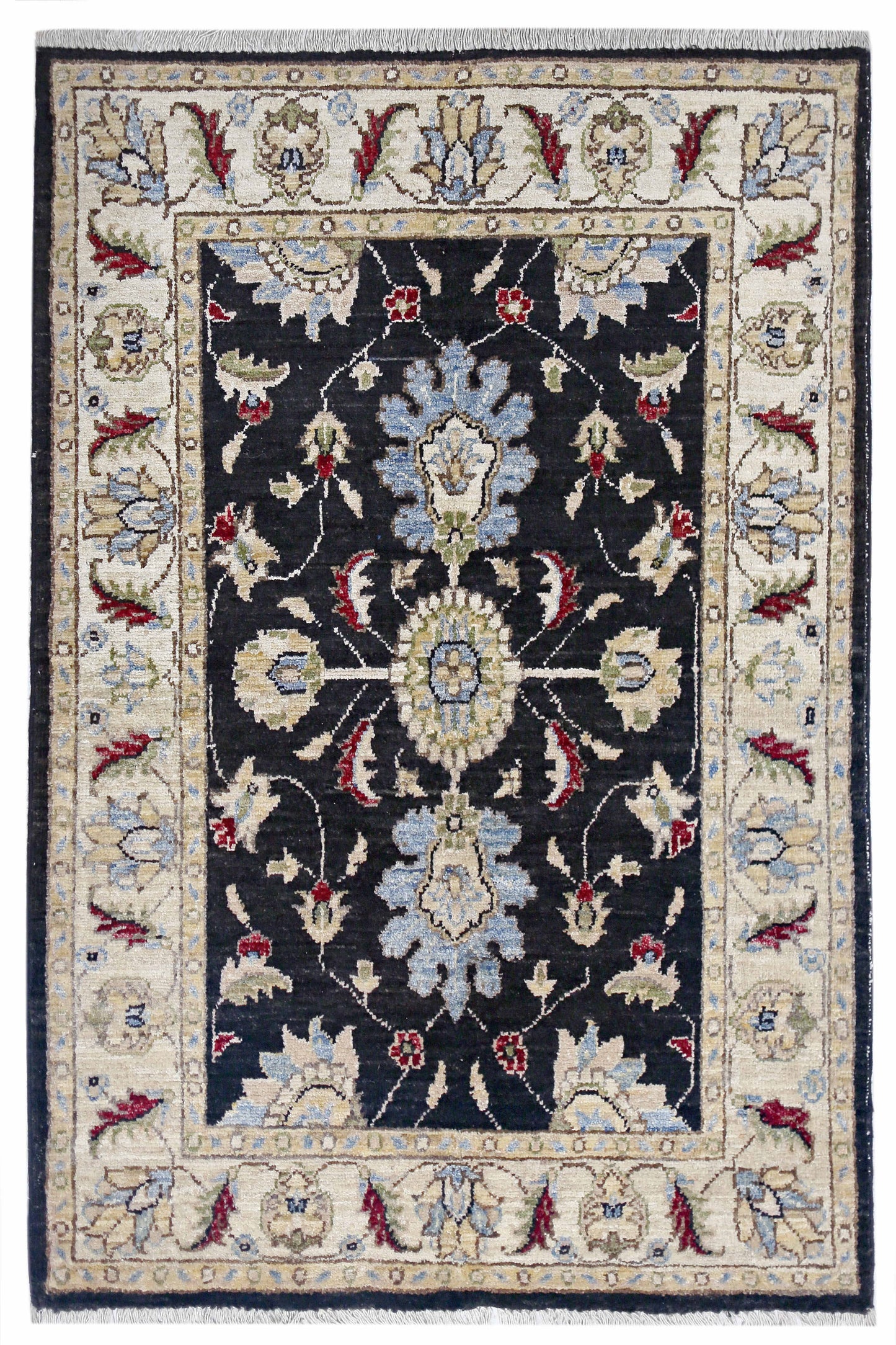Black & Ivory Premium Handwoven Pure Wool Chobrang Rug, 2ft 10in x 4ft 0in