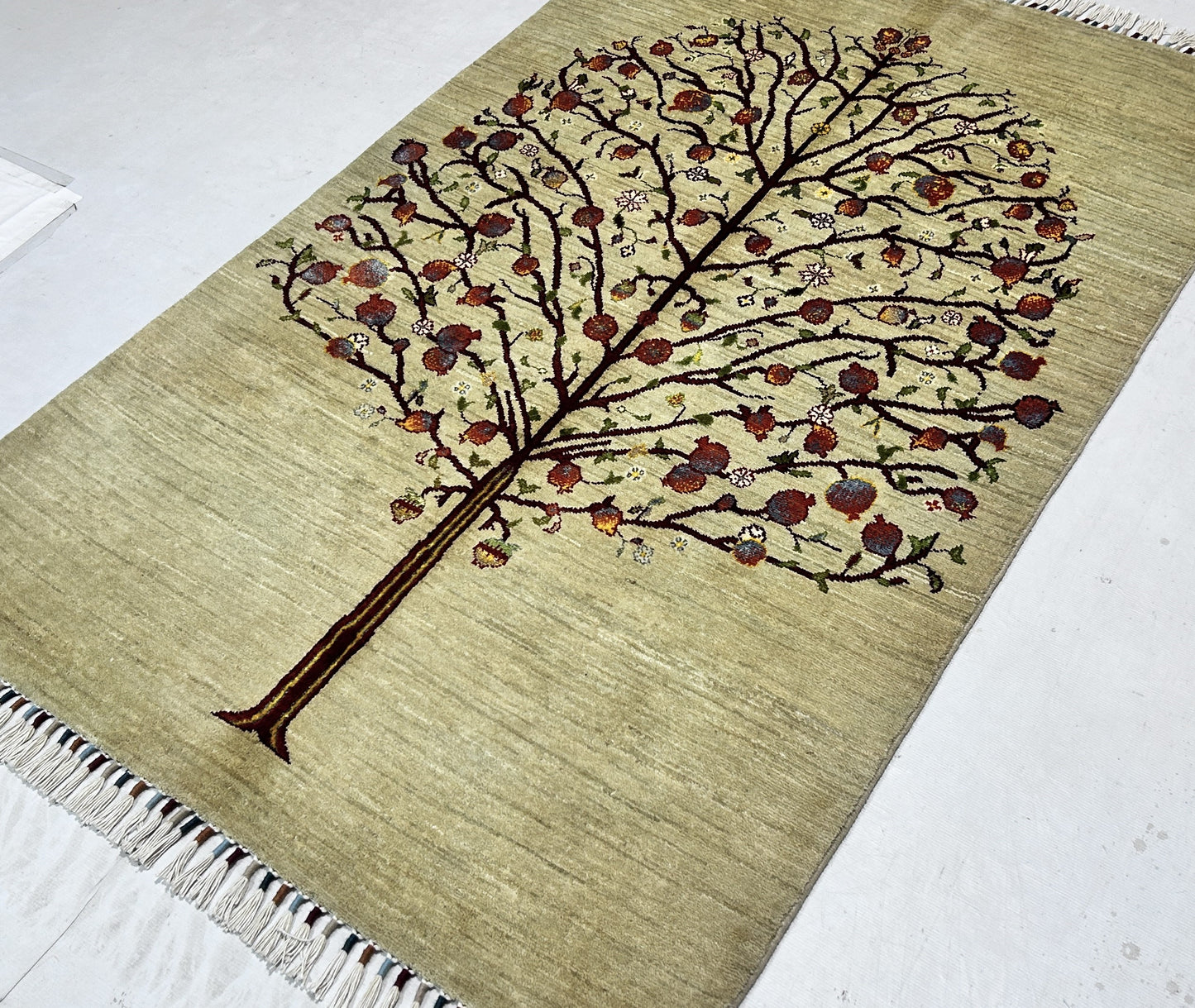 Pistachio & Red Premium Handwoven Pure Wool Gaba Rug, 4ft 0in x 6ft 2in