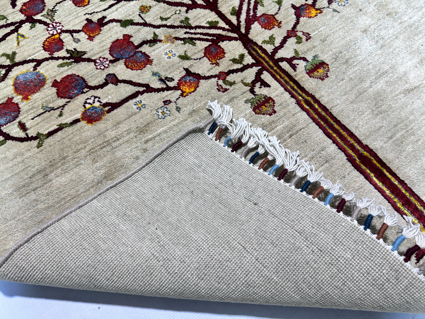 Pistachio & Red Premium Handwoven Pure Wool Gaba Rug, 4ft 0in x 6ft 2in