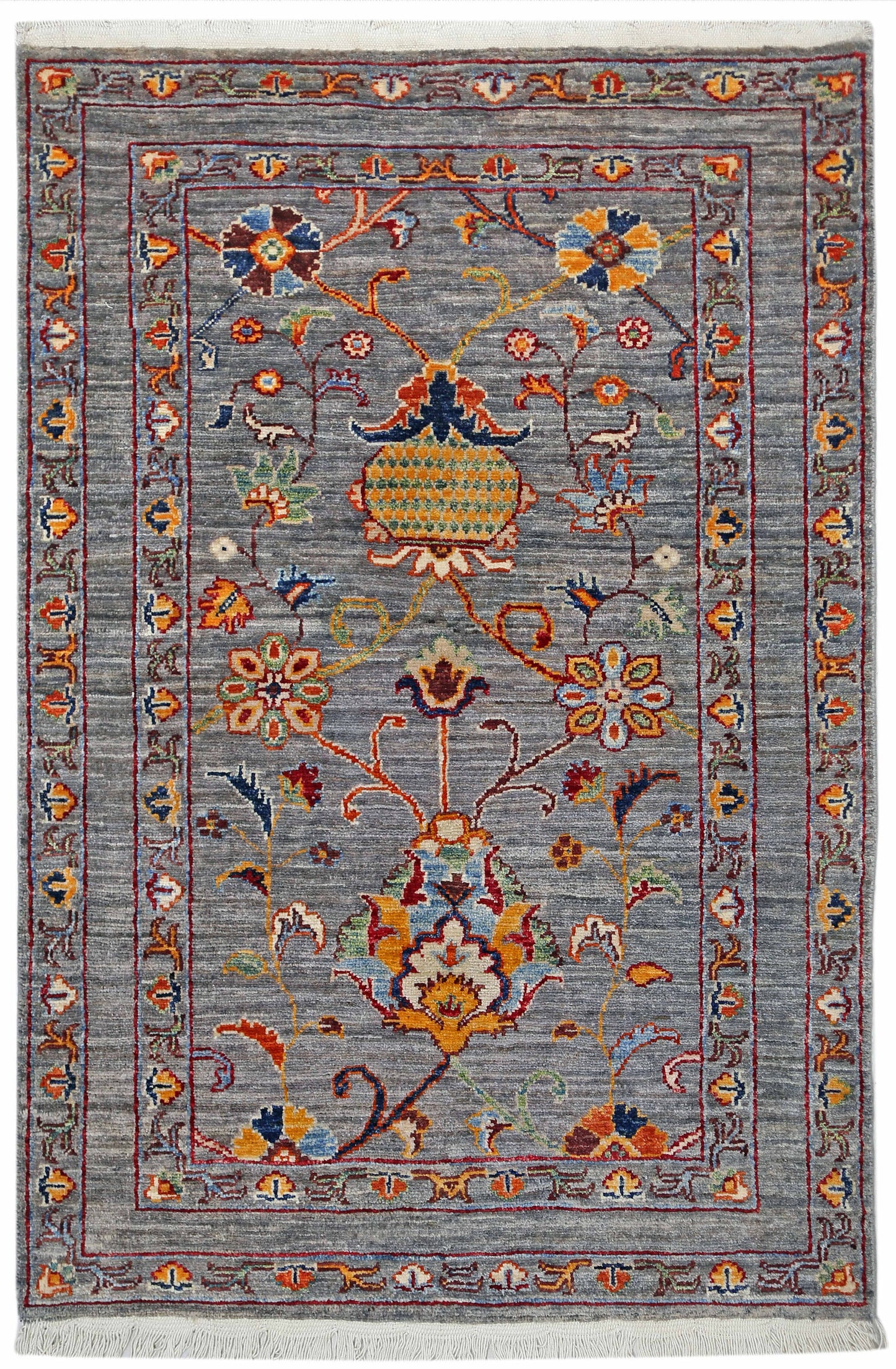 Grey & Charcoal Premium Handwoven Pure Wool Sultanabad Rug, 2ft 8in x 4ft 1in