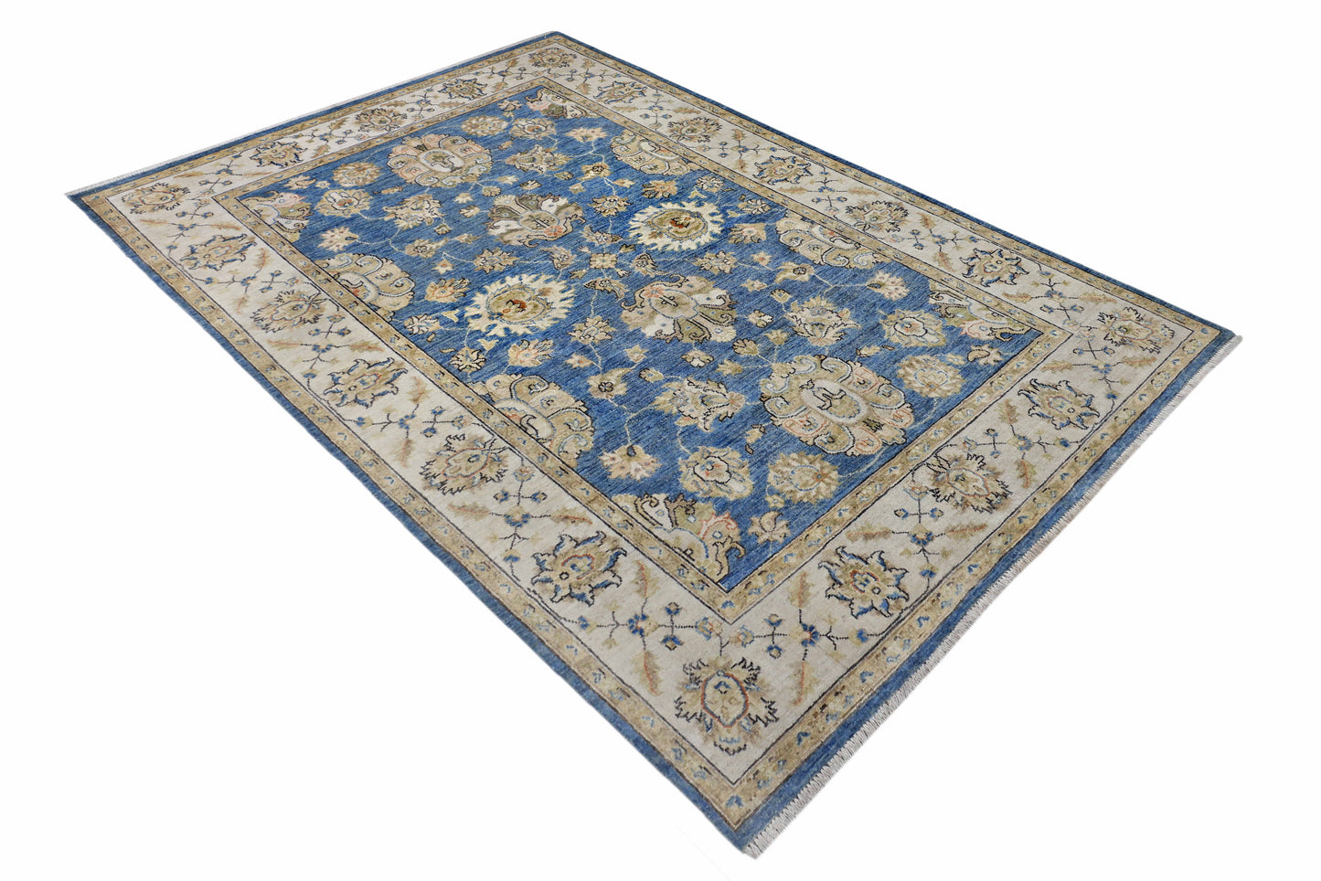 Blue & Ivory Premium Handwoven Pure Wool Ziegler Farahan Arijana Rug, 5ft 6in x 7ft 11in