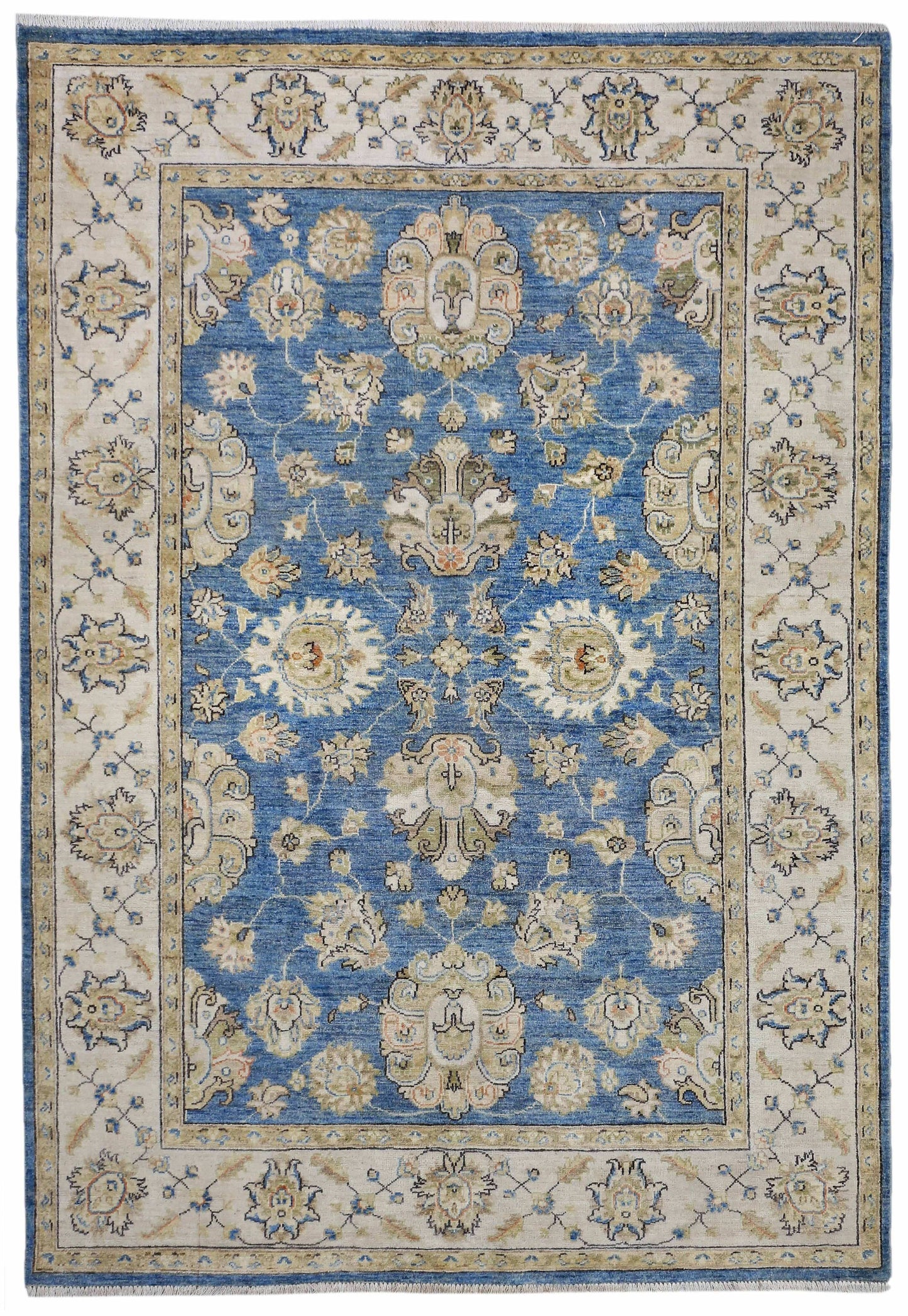 Blue & Ivory Premium Handwoven Pure Wool Ziegler Farahan Arijana Rug, 5ft 6in x 7ft 11in