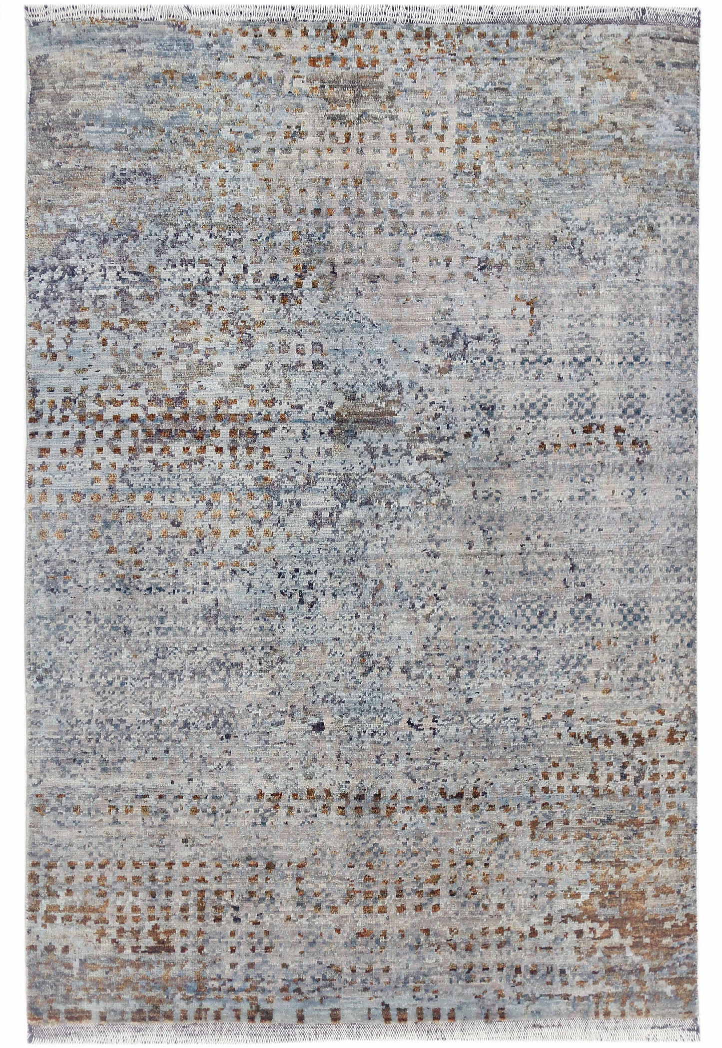 Beige & Grey Premium Handwoven Pure Wool Chobrang Rug, 3ft 1in x 4ft 5in