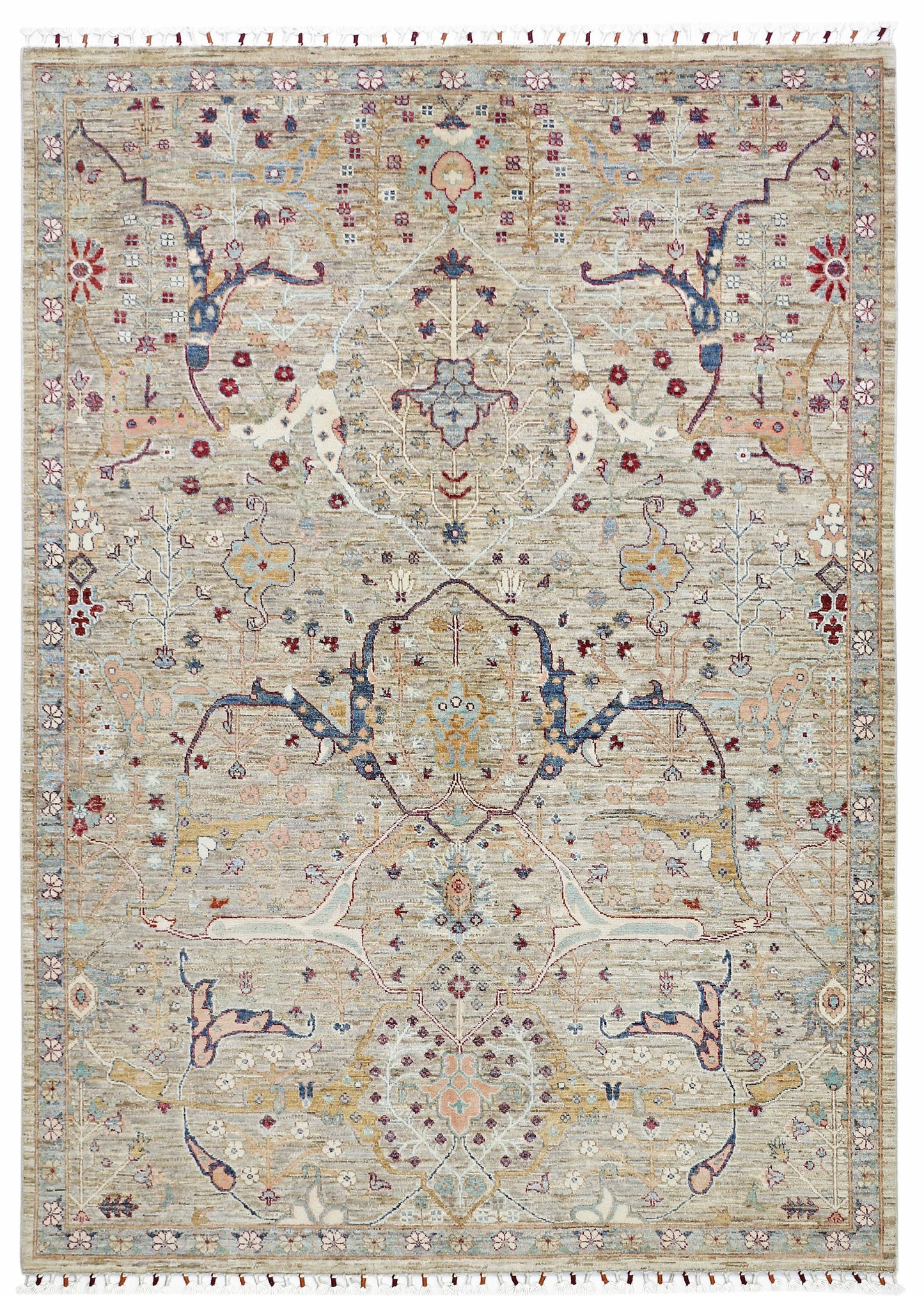 Taupe & Ivory Premium Handwoven Pure Wool Bijar Rug, 5ft 7in x 7ft 10in