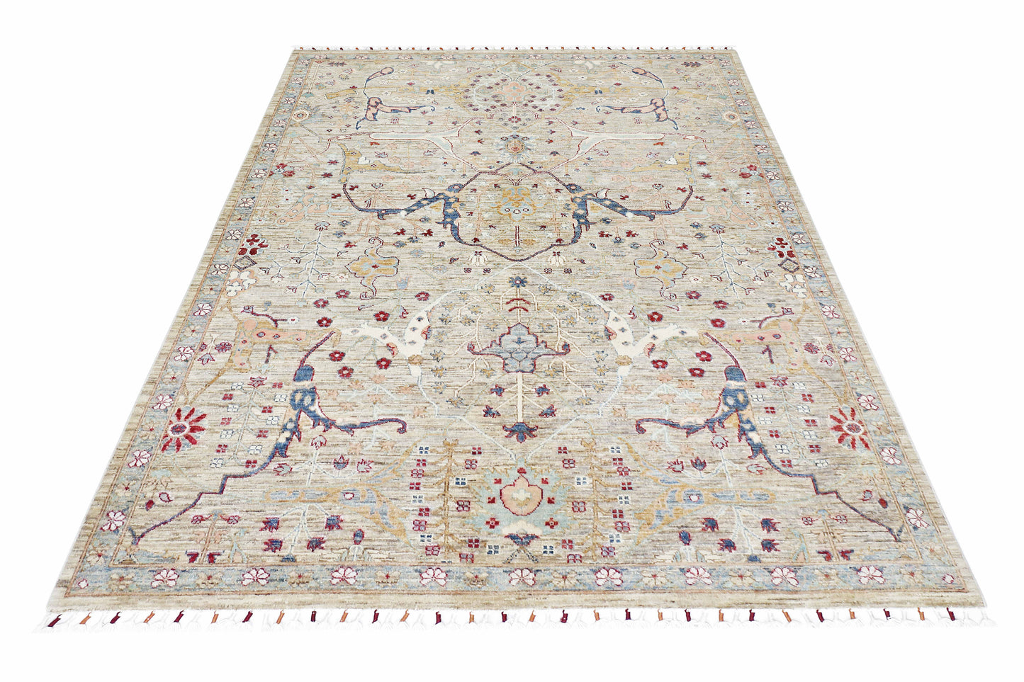 Taupe & Ivory Premium Handwoven Pure Wool Bijar Rug, 5ft 7in x 7ft 10in