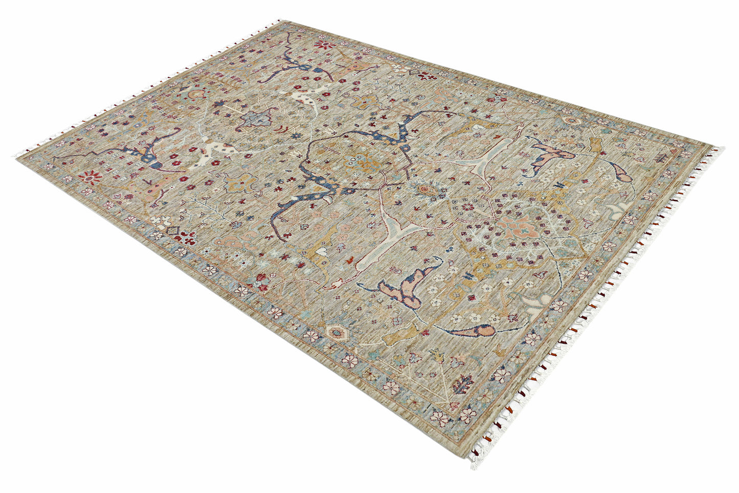 Taupe & Ivory Premium Handwoven Pure Wool Bijar Rug, 5ft 7in x 7ft 10in