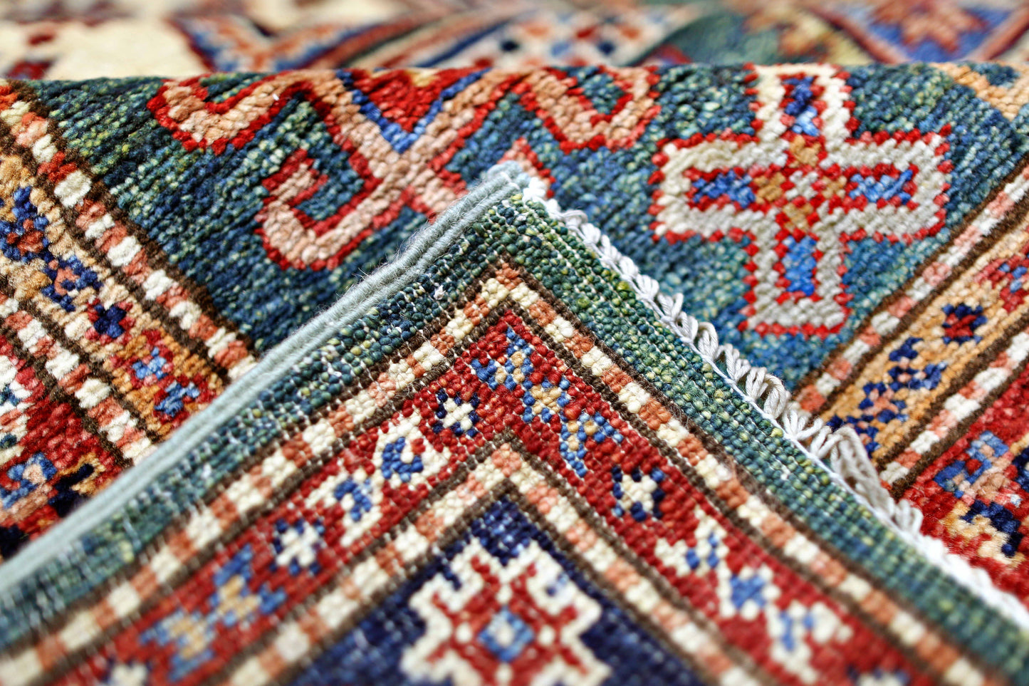 Green & Rust Premium Handwoven Pure Wool Rug Chobrang Rug 4 ft 11 in x 7ft 10 in
