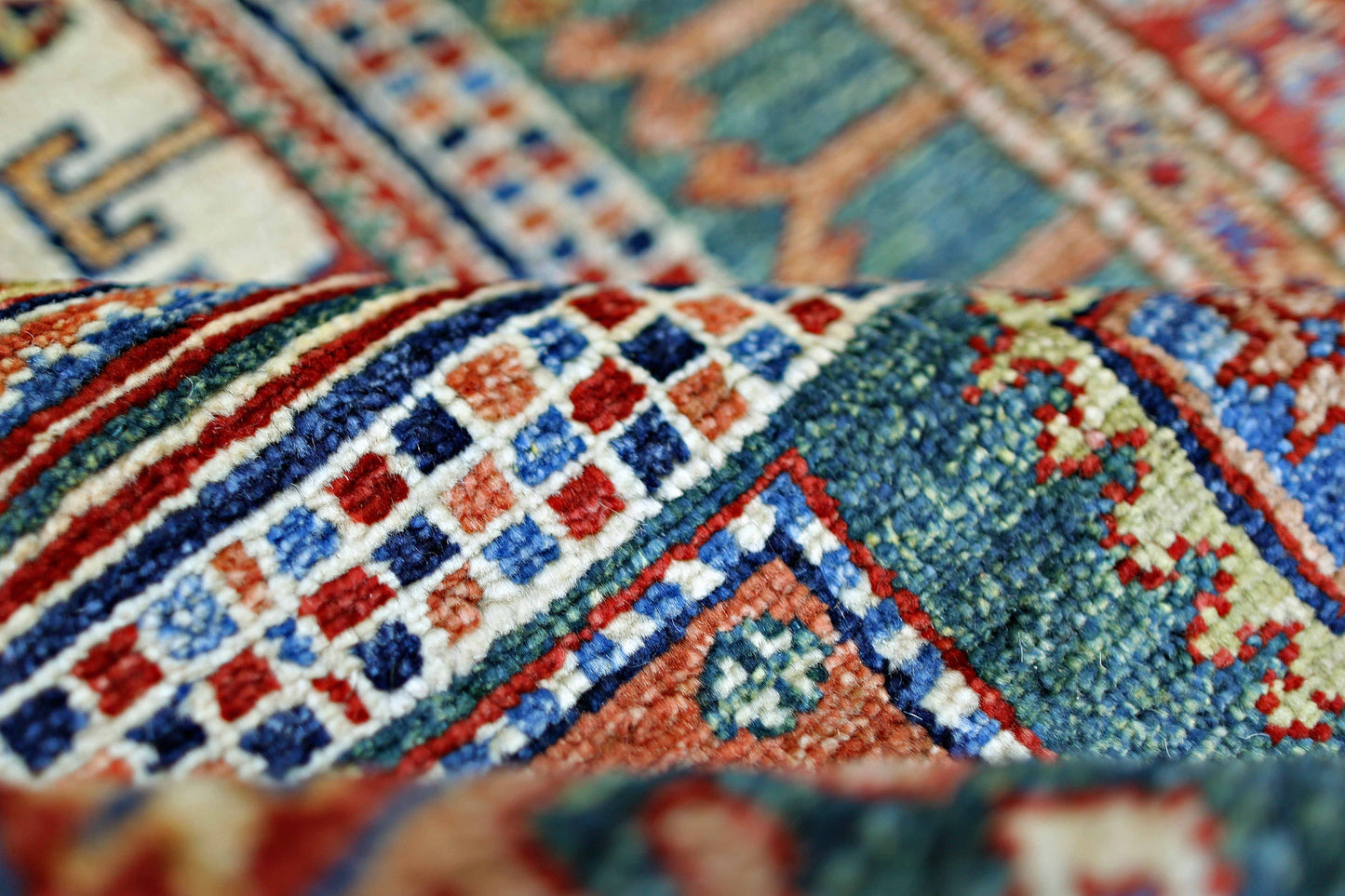 Green & Rust Premium Handwoven Pure Wool Rug Chobrang Rug 4 ft 11 in x 7ft 10 in