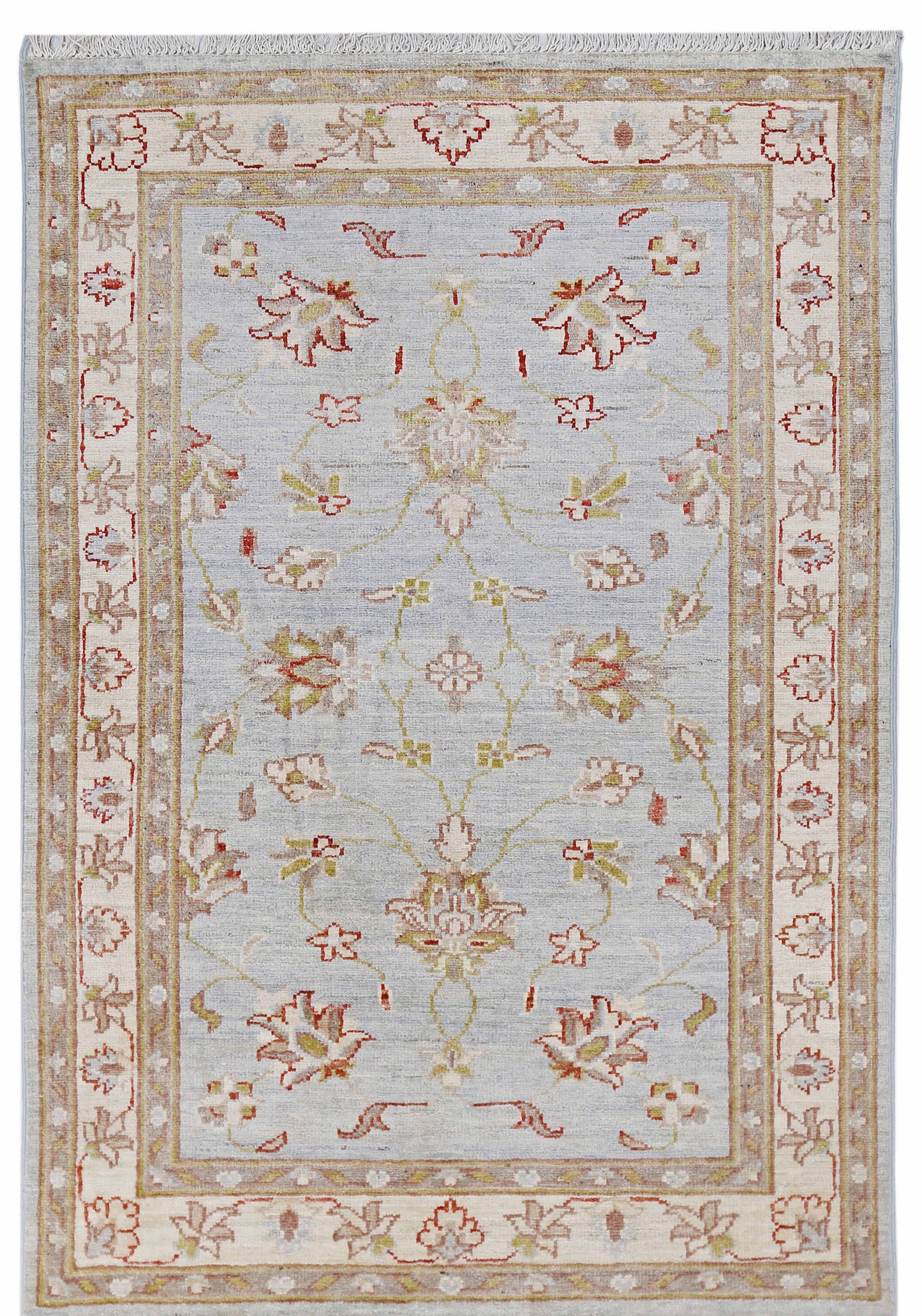 Blue & Ivory Premium Handwoven Pure Wool Chobrang Rug, 3ft 3in x 4ft 9in