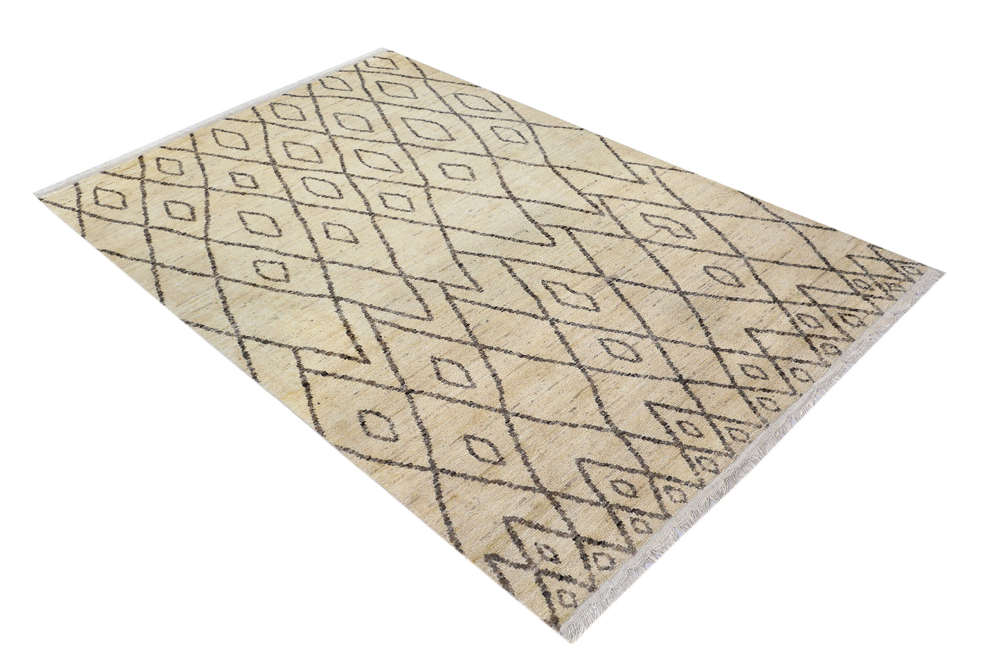 Ivory & Brown Premium Handwoven Pure Wool Moroccan Rug, 5ft 1in x 7ft 3in
