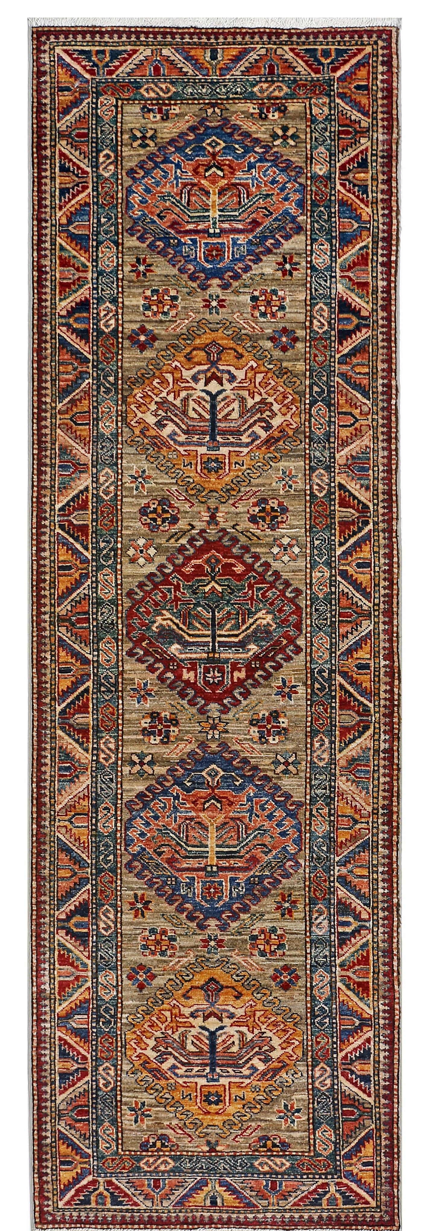 Red & Brown Premium Handwoven Pure Wool Chobrang Rug, 2ft 8in x 8ft 2in