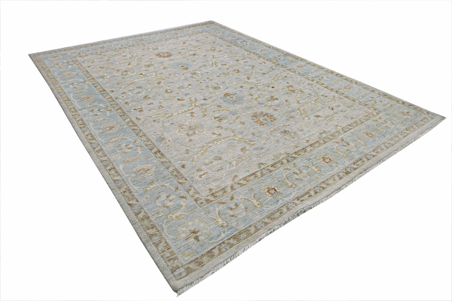 Beige & Blue Premium Handwoven Pure Wool Chobrang Rug, 9ft 1in x 12ft 0in