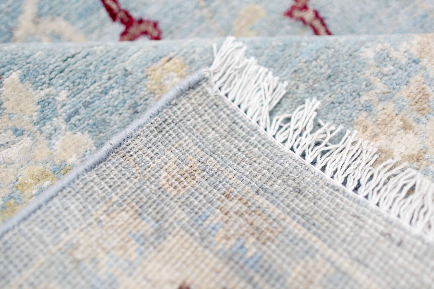 Sky Blue & Ivory Premium Handwoven Pure Wool Chobrang Rug, 5ft 9in x 9ft 5in