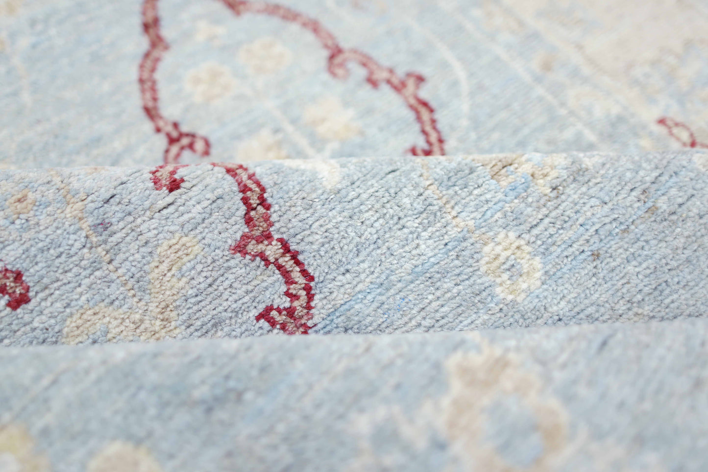 Sky Blue & Ivory Premium Handwoven Pure Wool Chobrang Rug, 5ft 9in x 9ft 5in