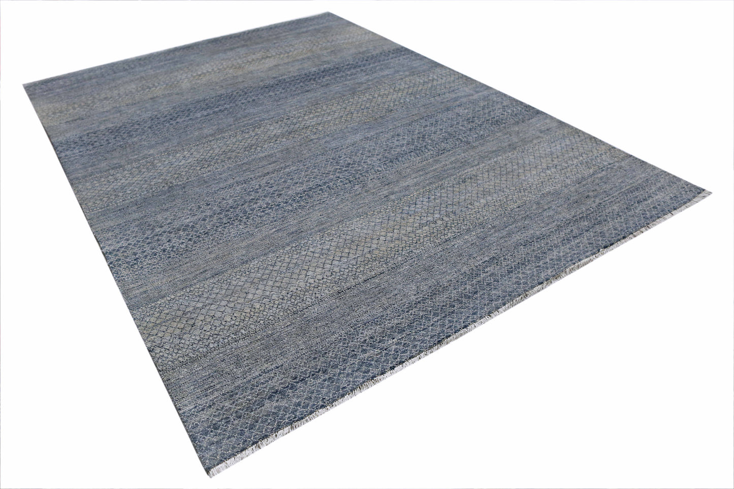 Blue & Silver Premium Handwoven Pure Wool Chobrang Rug, 9ft 0in x 12ft 0in