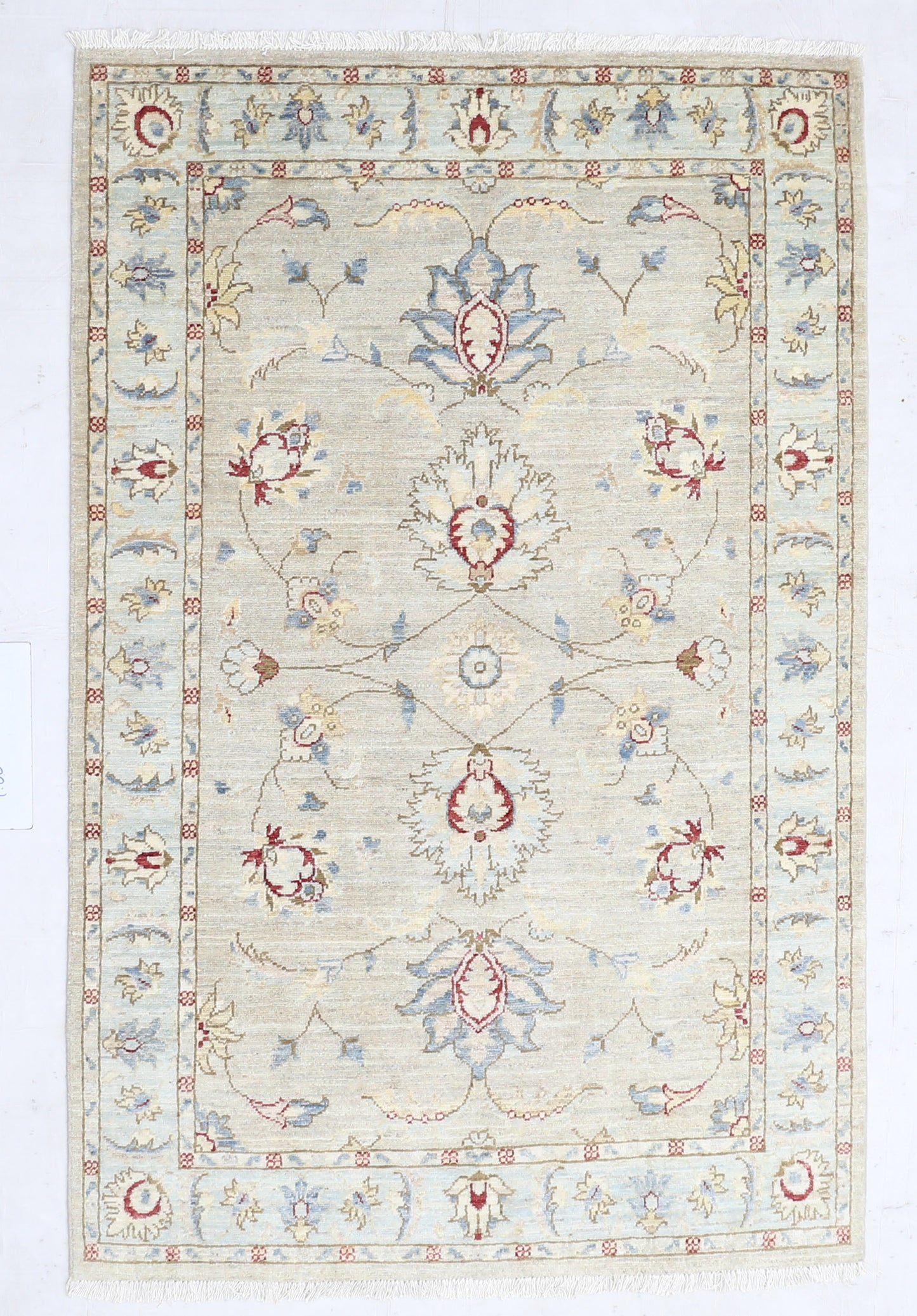 Beige & Sky Blue Premium Handwoven Pure Wool Chobrang Rug, 4ft 0in x 6ft 1in