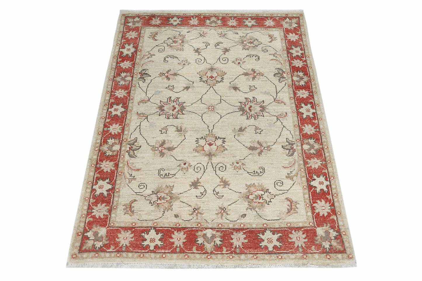 Ivory & Rust Premium Handwoven Pure Wool Chobrang Rug, 3ft 1in x 4ft 2in