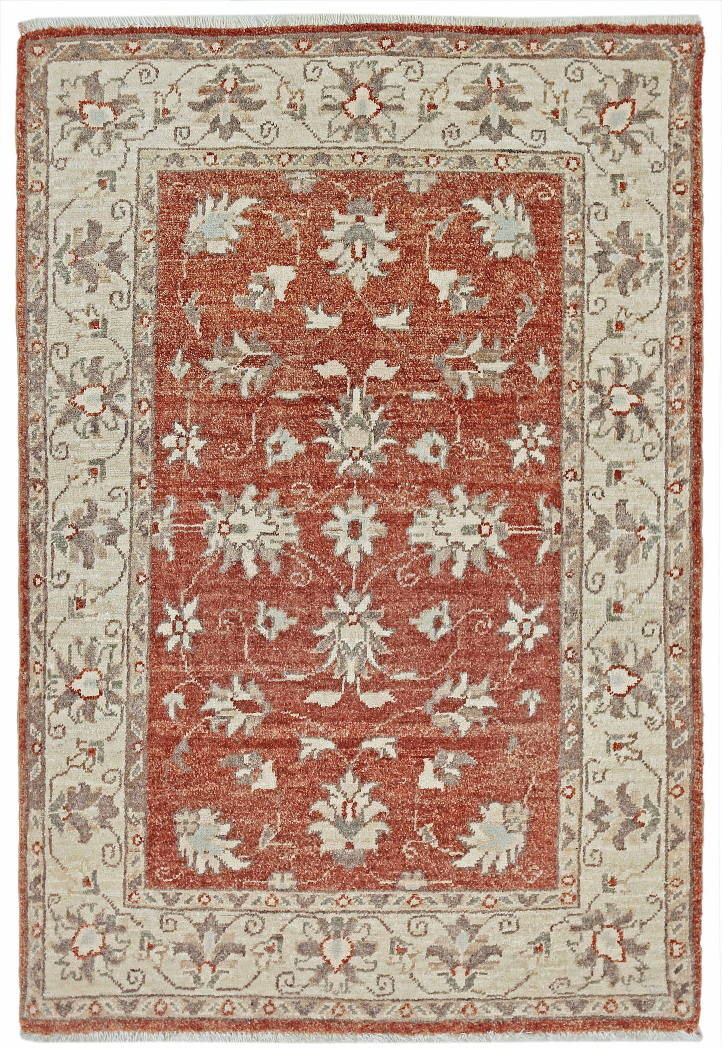 Rust & Ivory Premium Handwoven Pure Wool Chobrang Rug, 2ft 8in x 3ft 11in