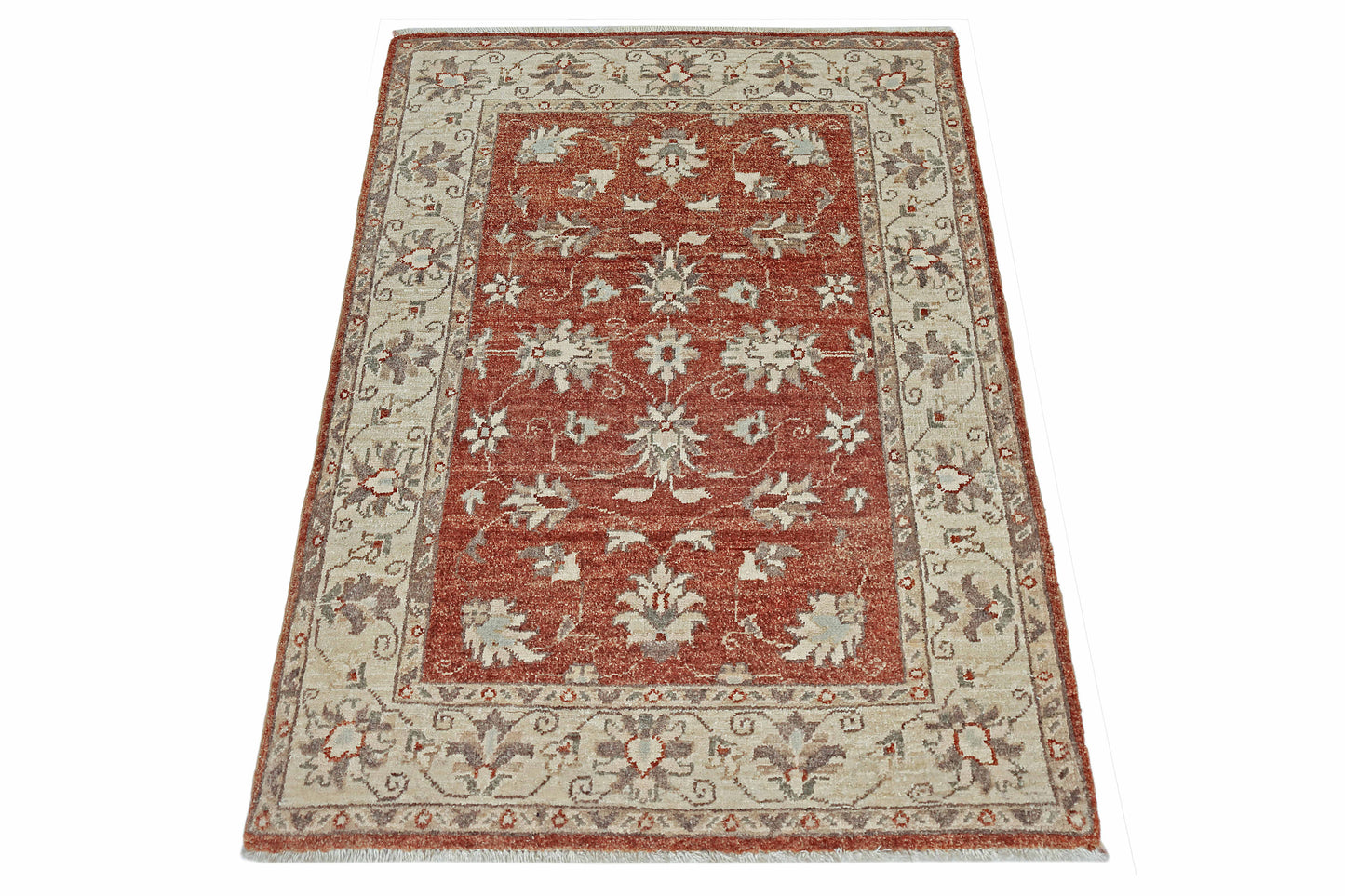 Rust & Ivory Premium Handwoven Pure Wool Chobrang Rug, 2ft 8in x 3ft 11in