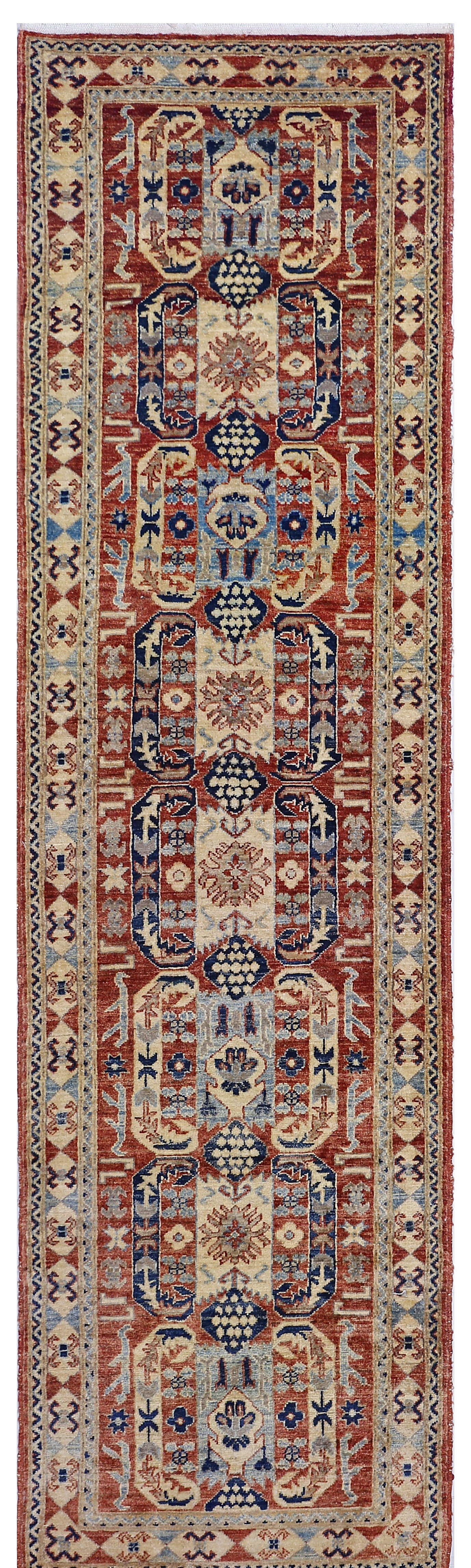 Ivory & Rust Premium Handwoven Pure Wool Chobrang Rug, 2ft 8in x 9ft 9in