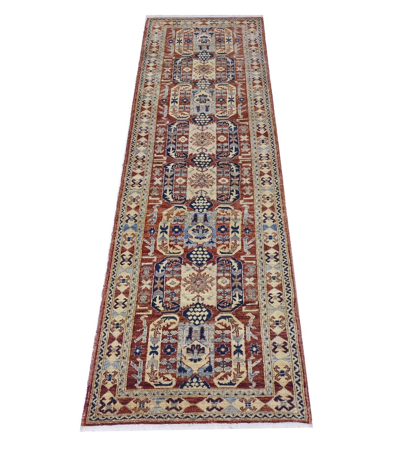 Ivory & Rust Premium Handwoven Pure Wool Chobrang Rug, 2ft 8in x 9ft 9in