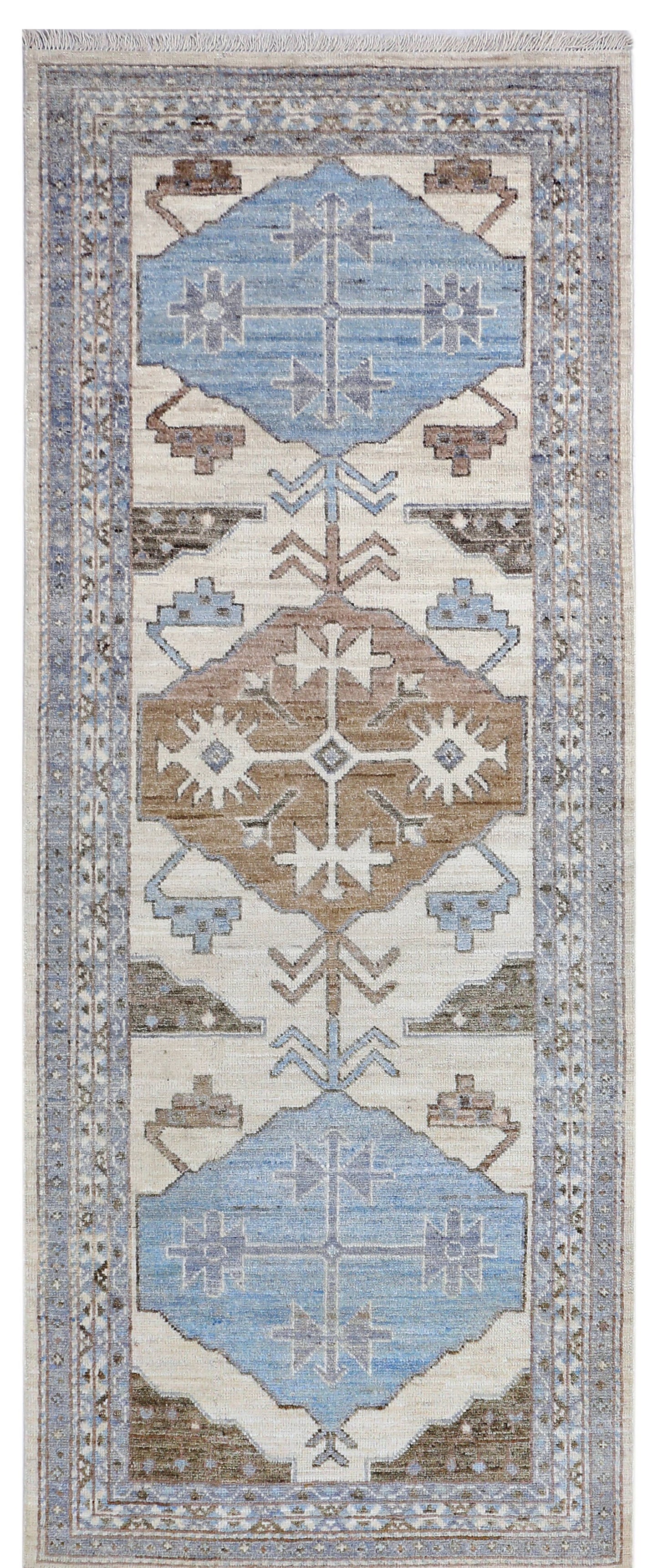 Brown & Grey Premium Handwoven Pure Wool Chobrang Rug, 3ft 2in x 8ft 0in