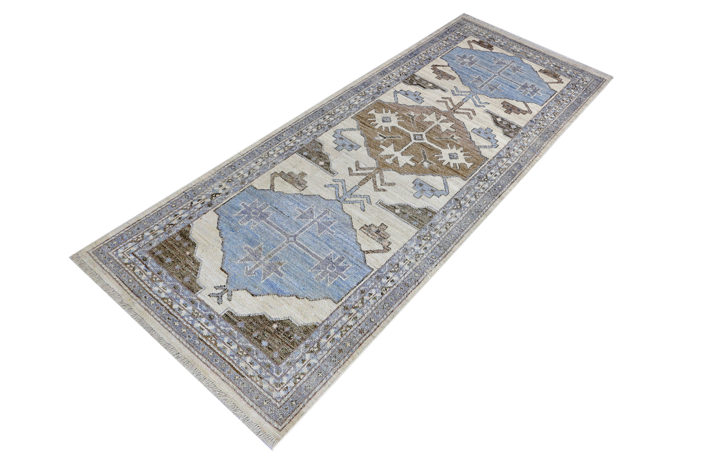 Brown & Grey Premium Handwoven Pure Wool Chobrang Rug, 3ft 2in x 8ft 0in