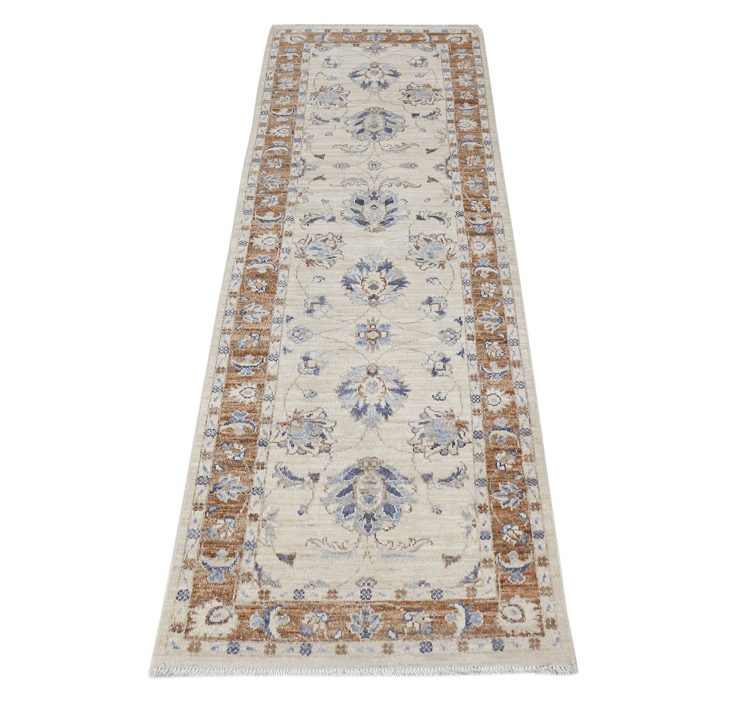 Ivory & Rust Premium Handwoven Pure Wool Chobrang Rug, 2ft 6in x 8ft 1in