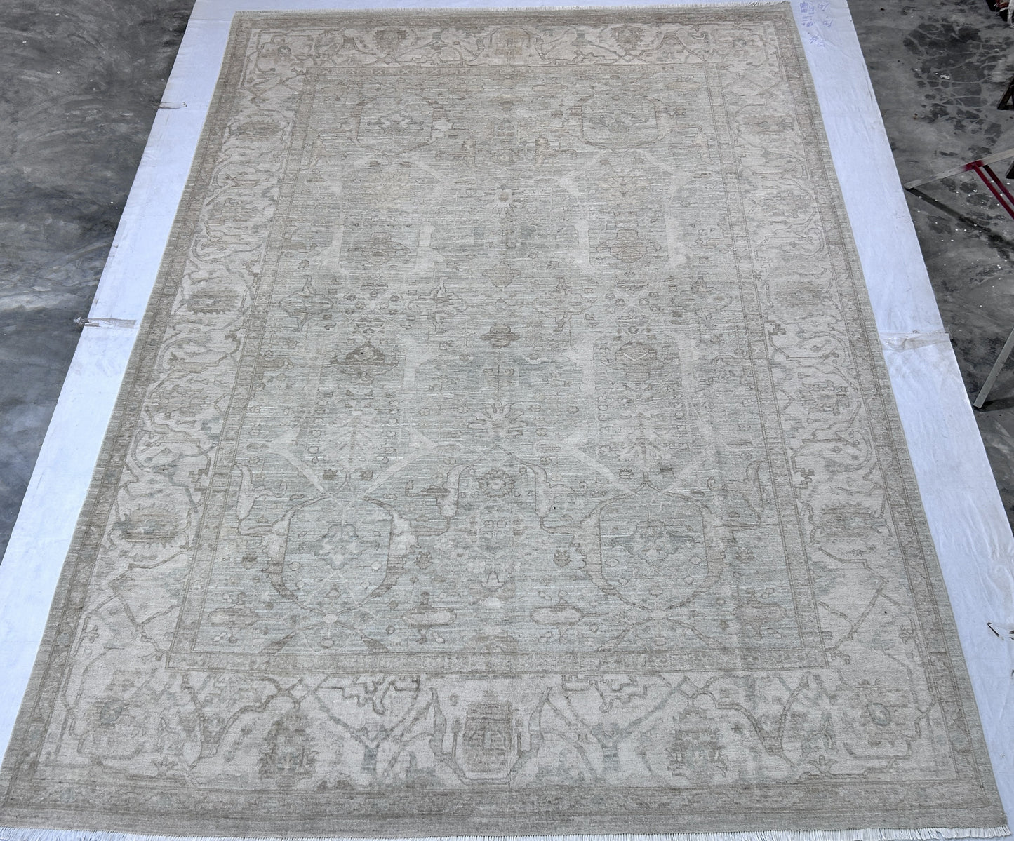 Silver & Beige Premium Handwoven Pure Wool Chobrang Rug, 8ft 10in x 12ft 3in