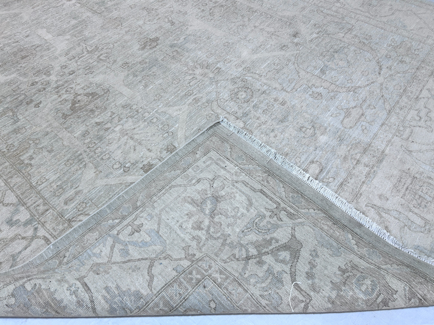 Silver & Beige Premium Handwoven Pure Wool Chobrang Rug, 8ft 10in x 12ft 3in