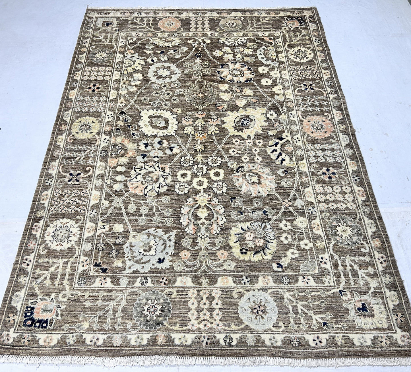 Brown & Charcoal Premium Handwoven Pure Wool Gaba Rug, 5ft 0in x 7ft 1in