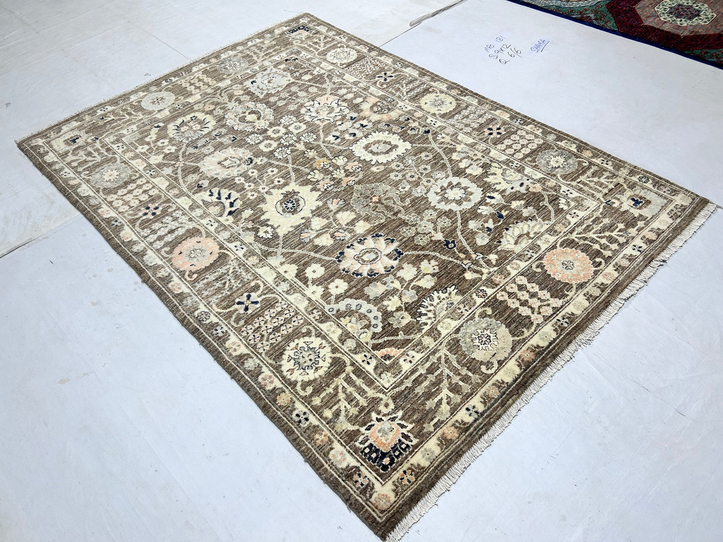 Brown & Charcoal Premium Handwoven Pure Wool Gaba Rug, 5ft 0in x 7ft 1in