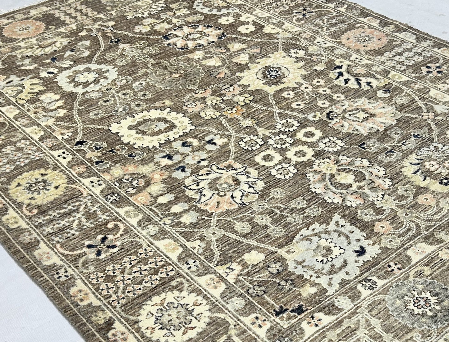 Brown & Charcoal Premium Handwoven Pure Wool Gaba Rug, 5ft 0in x 7ft 1in