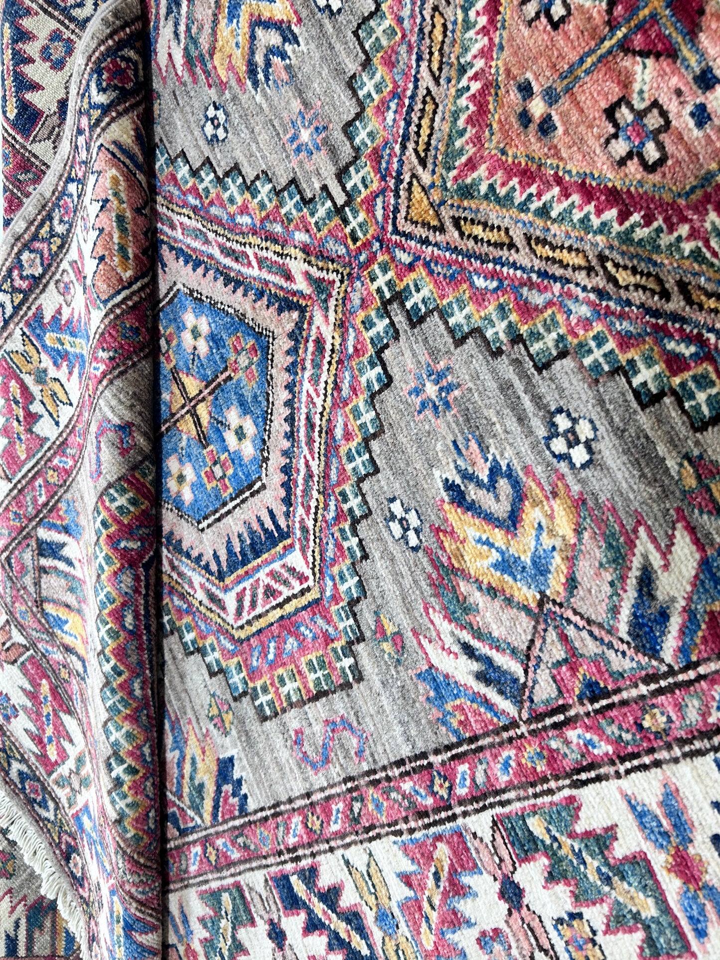 Brown & Ivory Premium Handwoven Pure Wool Super Kazak Rug, 3ft 4in x 5ft 0in
