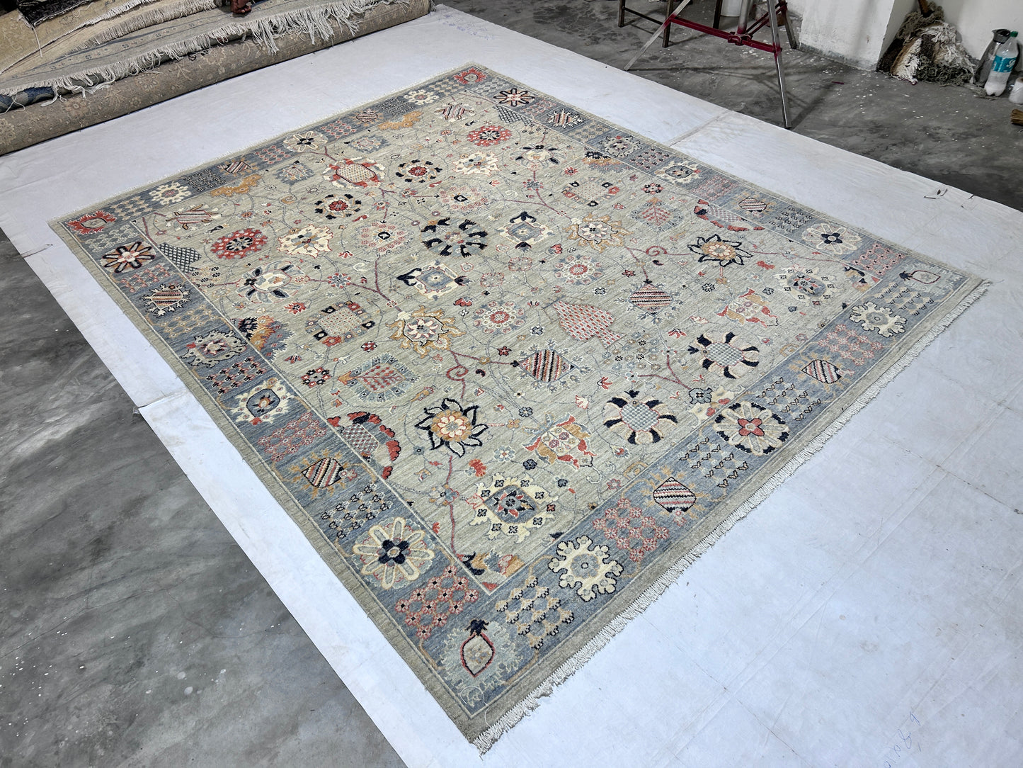 Beige & Grey Premium Handwoven Pure Wool Sultanabad Rug, 8ft 0in x 10ft 0in