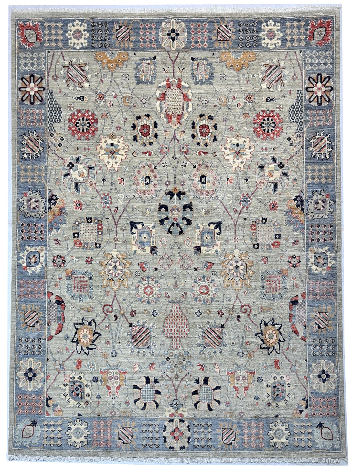 Beige & Grey Premium Handwoven Pure Wool Sultanabad Rug, 8ft 0in x 10ft 0in