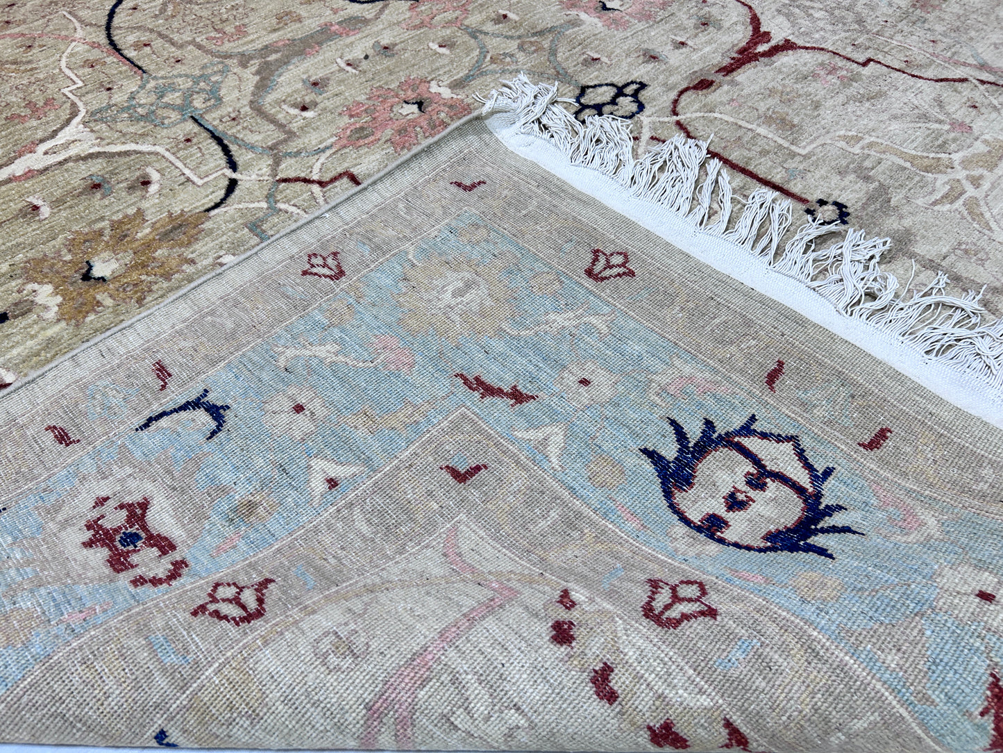 Beige & Sky Blue Premium Handwoven Pure Wool Bijar Rug, 8ft 8in x 11ft 6in