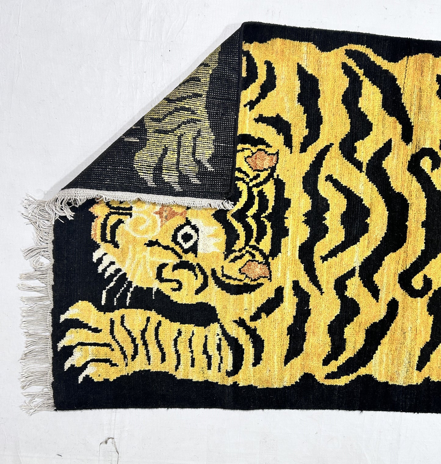 Gold & Black Premium Handwoven Pure Wool Gaba Rug, 3ft 1in x 6ft 0in