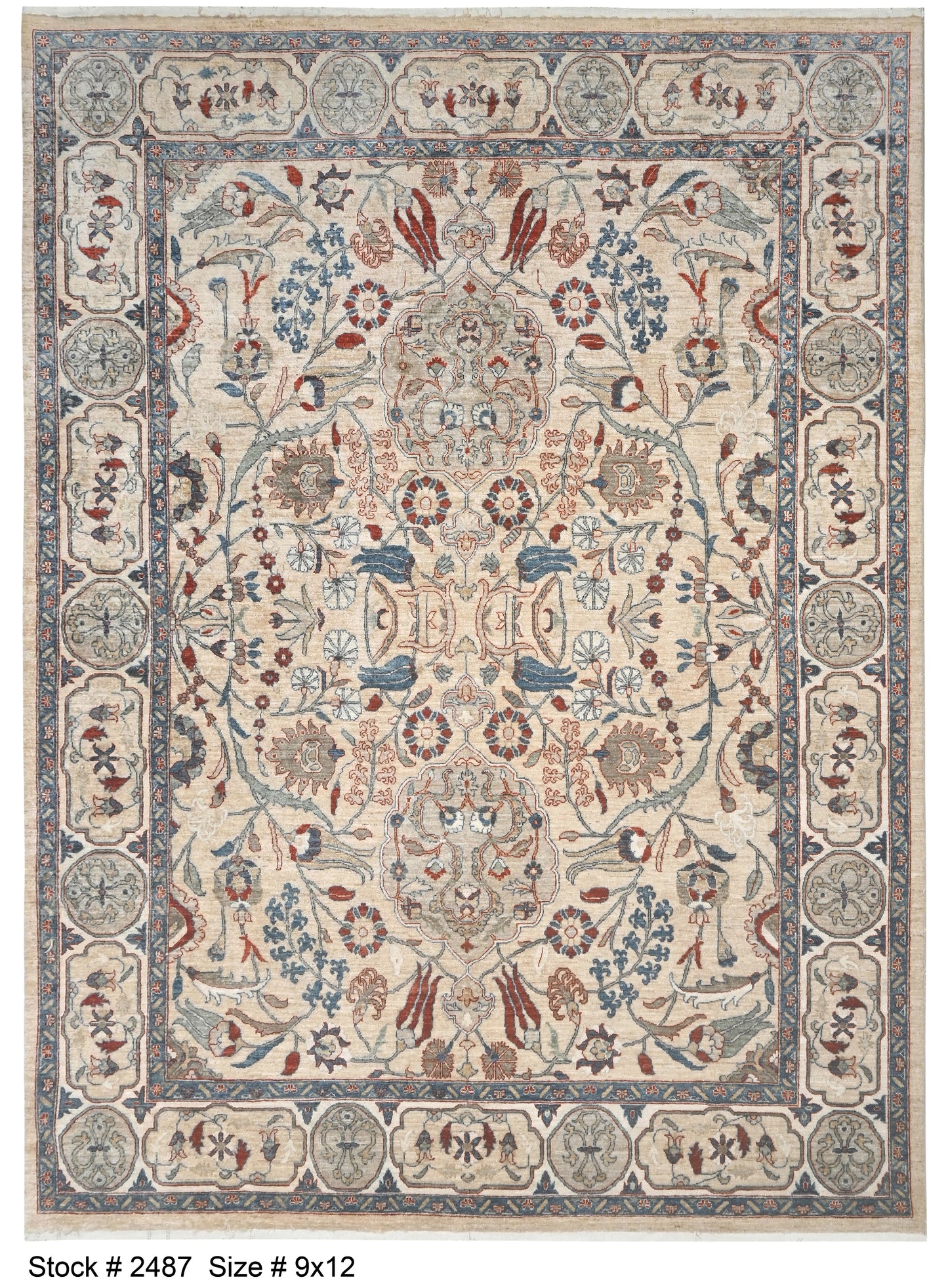 Beige & Ivory Premium Handwoven Pure Wool Chobrang Rug, 9ft 0in x 12ft 0in
