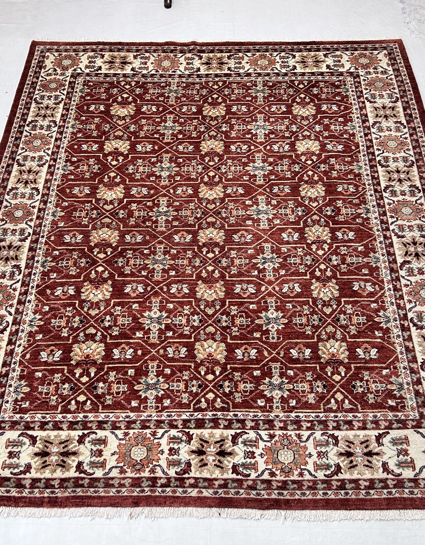 Rust & Ivory Premium Handwoven Pure Wool Chobrang Rug, 8ft 2in x 9ft 6in