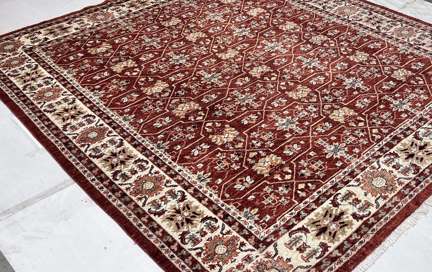 Rust & Ivory Premium Handwoven Pure Wool Chobrang Rug, 8ft 2in x 9ft 6in