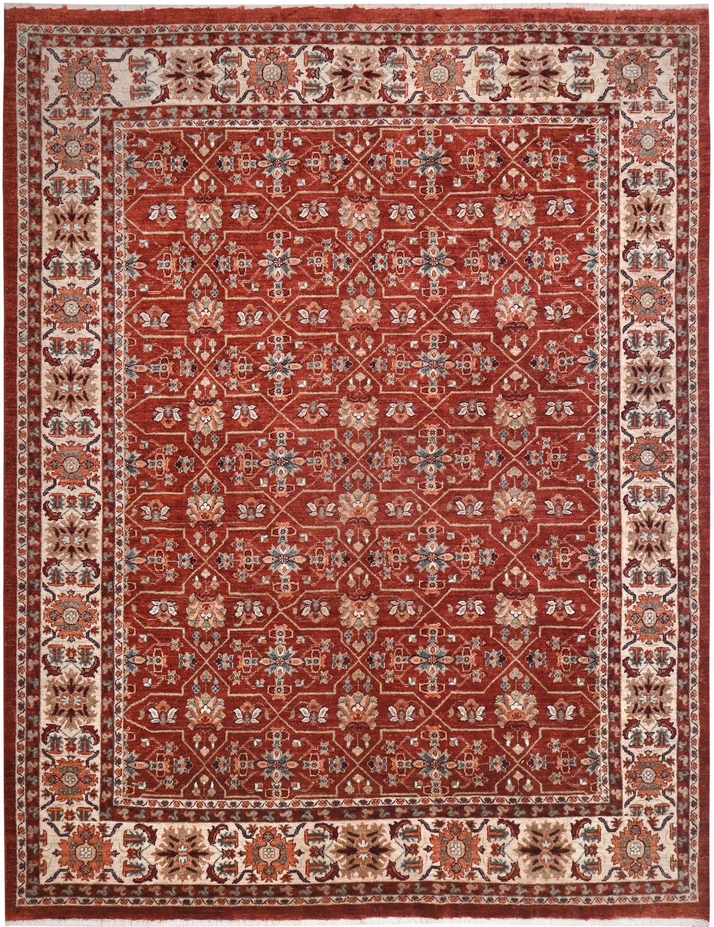 Rust & Ivory Premium Handwoven Pure Wool Chobrang Rug, 8ft 2in x 9ft 6in